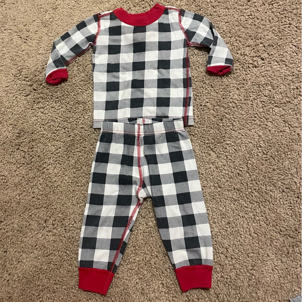 Hanna Andersson 80/85 PJ Gingham Checkered black white red Christmas pajamas PJs